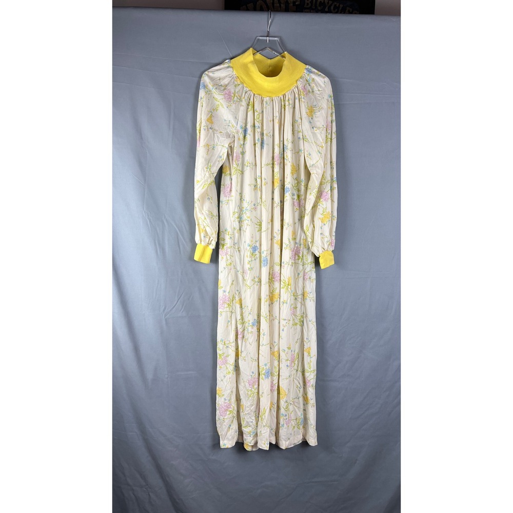 Vintage Maxi Nightgown Womens Small Multicolor Floral Mock Neck Cottagecore